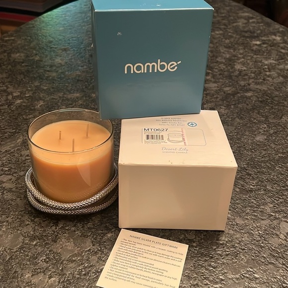 Nambe 2013 Desert Lily Silverplated Braid Candle Jar Three Wick Large Candle - Picture 1 of 7